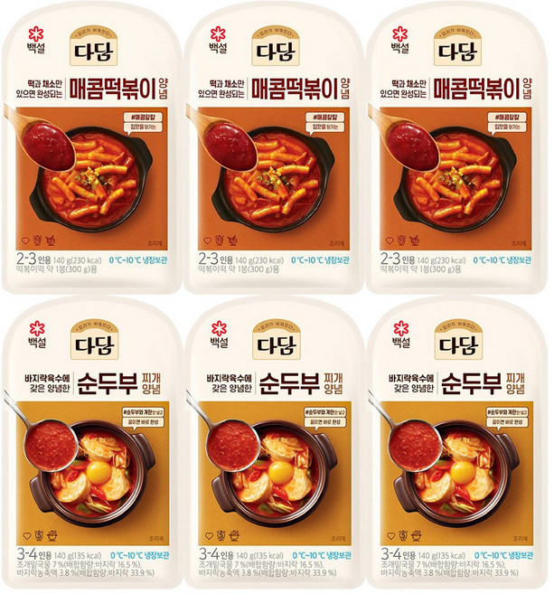다담 양념세트(매콤떡볶이+순두부찌개), 3세트, 280g