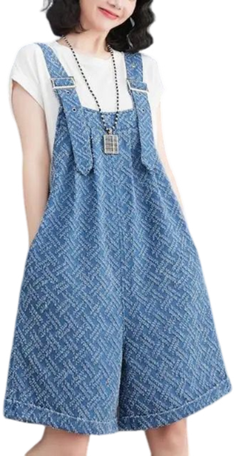여성용 오버핏 데님 멜빵 반바지 여름 빅사이즈 캐주얼 멜빵청바지