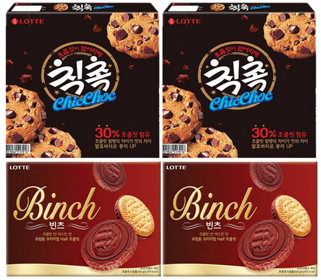 롯데 빈츠 204gx2개+칙촉 180gx2개총4개, 2개, 204g