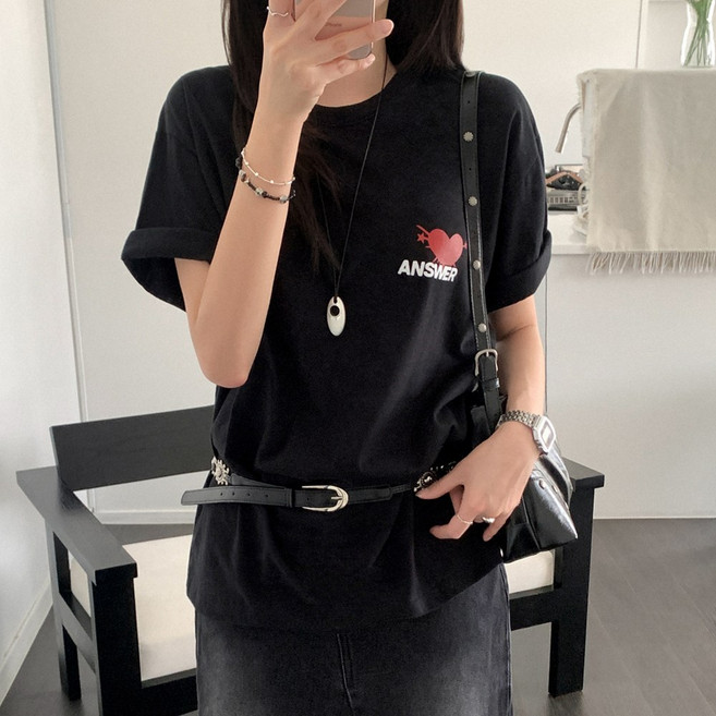 티데일리 엔써 프린팅 오버핏 20수 라운드 반팔 티셔츠