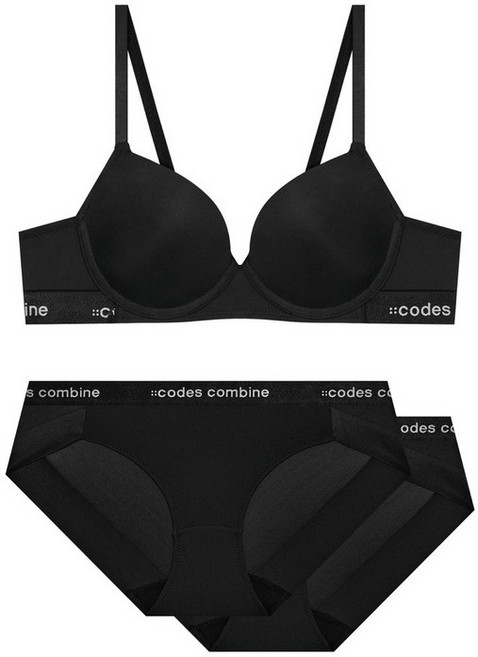 [백화점 정품] 코데즈컴바인이너웨어 여성속옷 베이직 노와이어 브라1+팬티2장 셋트(CEWBR162BK+CEWBP162BK2)