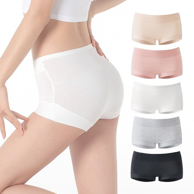 에브리핏 여성용 순면 스판 노라인 데일리 사각 면팬티 5P세트