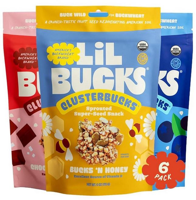 Lil Bucks Clusterbucks 슈퍼푸드 클러스터 - 곡물 프리 케토 친화적인 그래놀라 재생성 발아 메밀 글루텐 저탄수화물 유기농 건강 스낵 170g6온스 6팩, 6 Ounce (Pack of 6), 버라이어티 #2