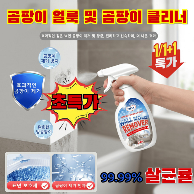 [닦을 필요 없는] 다기능 곰팡이 제거 스프레이 벽지 곰팡이제거제 99.9% 항균/친환경 1개 240ml, (1+1)240ml*2