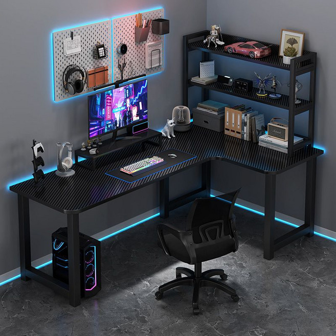 코너 테이블 기역자책상 게이밍 일체형 원목 데스크 컴퓨터책상 침실 데스크탑 홈 더블 L자형, J. 160x100 탄소 섬유 오른쪽