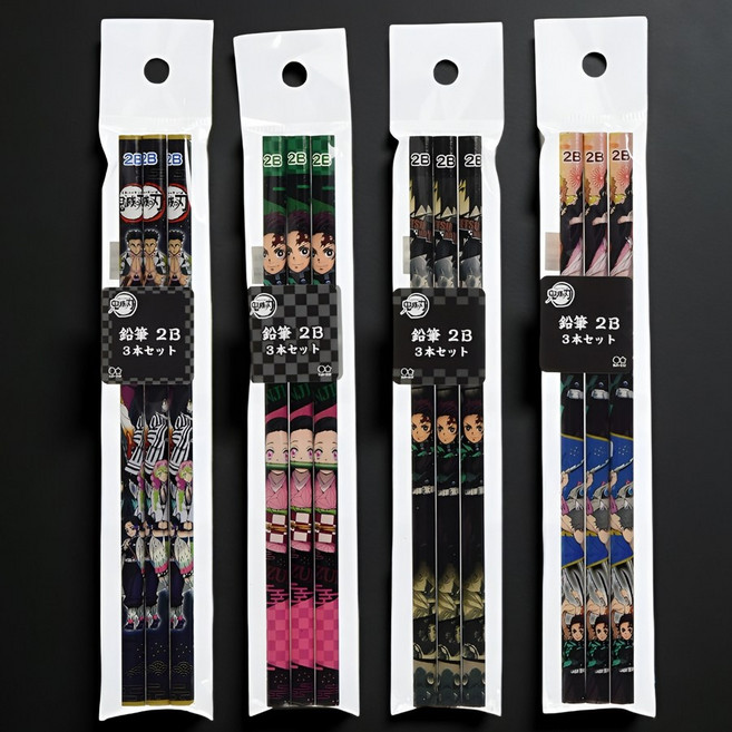 일본 선스타 문구 귀멸의칼날 연필 2B 3개 x4종 세트 탄지로 귀살대 귀칼