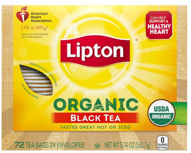 홍차 Lipton 립톤 티백 아이스 핫 티 블랙 건강한 심장 지원에 도움을 줄 수 있는 5.9온스 72개입 1박스, 72개 (1팩)