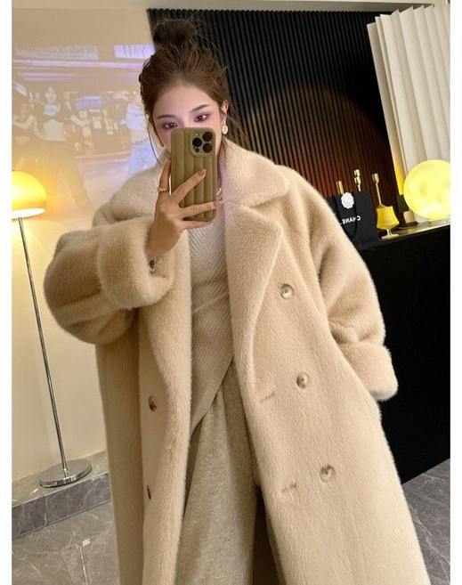 naid98653701 여성 무스탕 덤블 양털 뽀글이 롱코트 자켓 Xiangyang