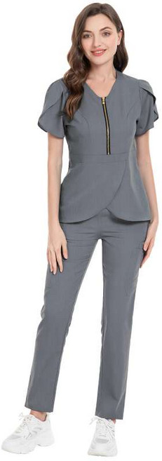 고급 스크럽복 상하 세트 스판 반팔 지퍼 간호사복 병원 유니폼