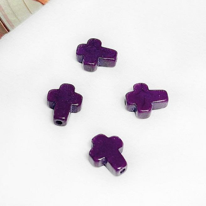 헤세드 8X10mm 미니 십자가 천연석 직공 비즈 복음팔찌, 퍼플, 4개