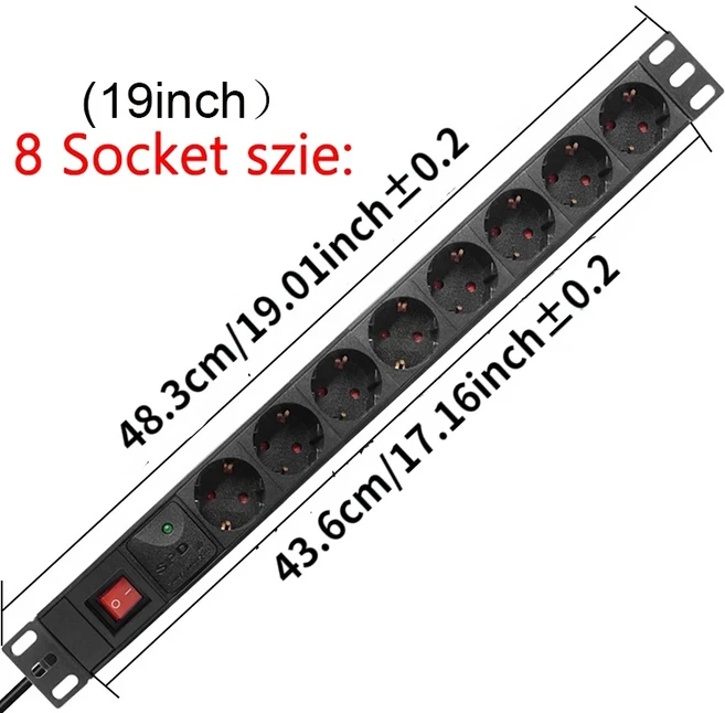2/12 단위 PDU 네트워크 캐비닛 랙 전원 스트립 배포 16A 250V 스위치 SPD 2M 와이어가 있는 유럽 표준 소, 02 8 Socket 19inch, 01 Eu 플러그