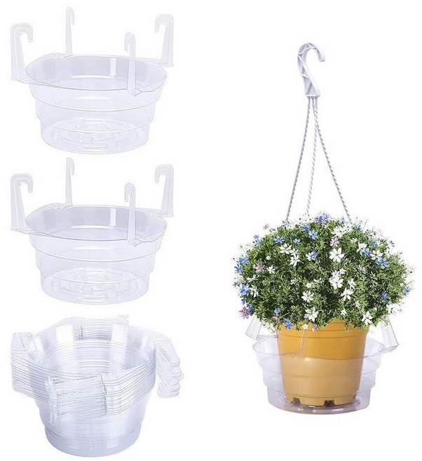 Adnee 15피스 15.2cm(6인치) 벽걸이 식물 물 캐처 - 투명 플라스틱 트레이 걸이식 받침 드립 팬 실내 실외 걸이 바구니 화분용, 15.2cm(6인치) - 15개