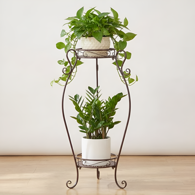 2단 화분 스탠드 철제 정리대 받침대 선반 거치대 진열대 다이 [오디가 ODIGA], 고동색