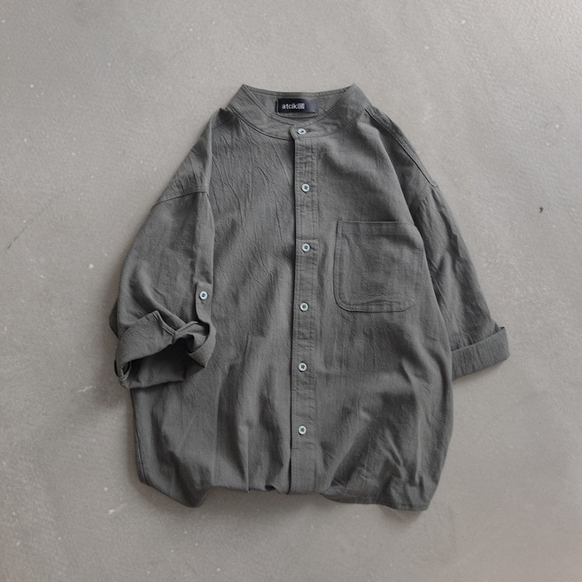 短袖襯衫男2026春夏五分袖中袖襯衣痞帥寬鬆襯衫感港風日系七分袖