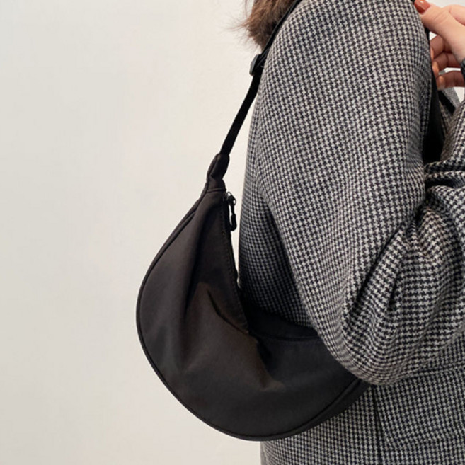 cocooning 여성 반달 캔버스 무지 크로아상 데일리백