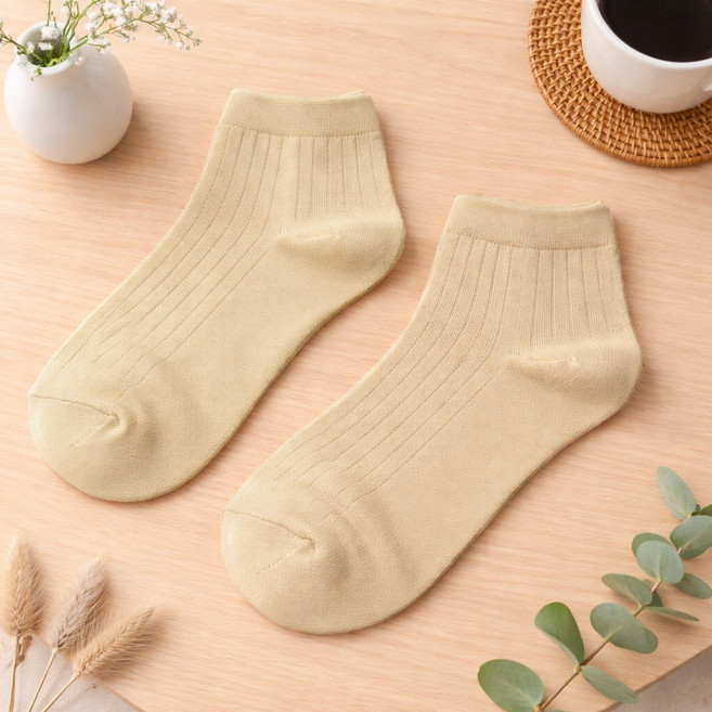 [보슈아] 국산 여성 여름용 인견미니양말5족 깨끗한 단색칼라양말