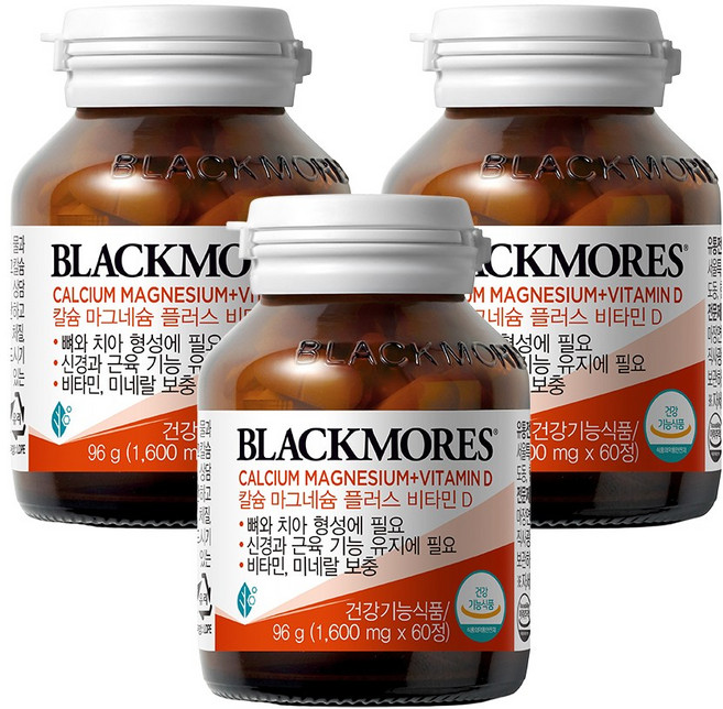 블랙모어스 칼슘 마그네슘 플러스 비타민 D, 60정, 3개