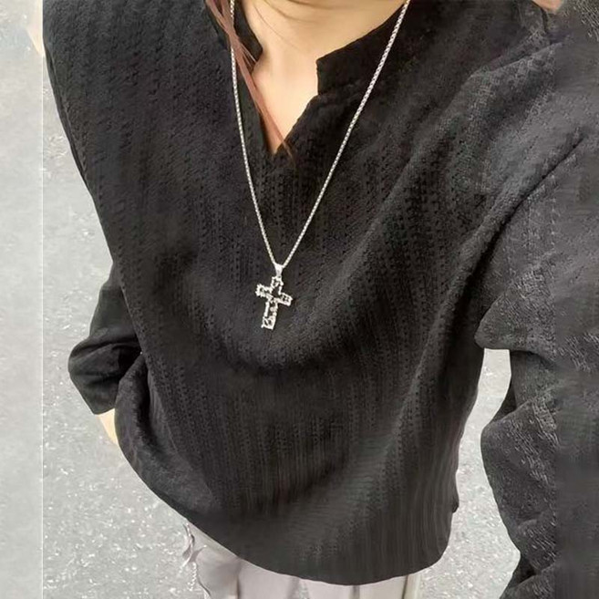 타임퓨어 봄용 여성 V넥 체크 & 세로 줄무늬 오버핏 셔츠 래귤러 핏 미디움 기장 여유로운 캐주얼 스타일 슬림핏 효과 저고리