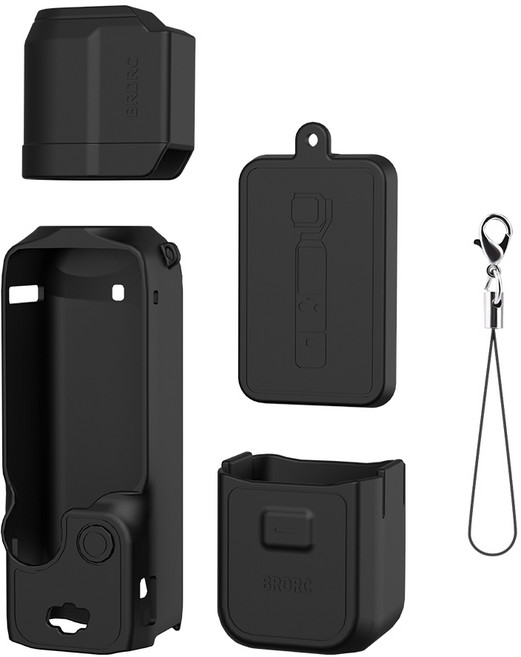 [BRDRC] DJI 오즈모 포켓3 전용 실리콘 케이스 / Osmo Pocket 3 액션캠 충격 방지 보호 악세사리, 1세트, 블랙 기본세트