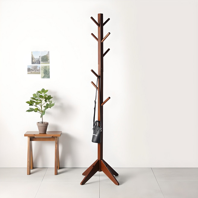 우디홈 원목 사각다리 스탠드 옷걸이, 월넛
