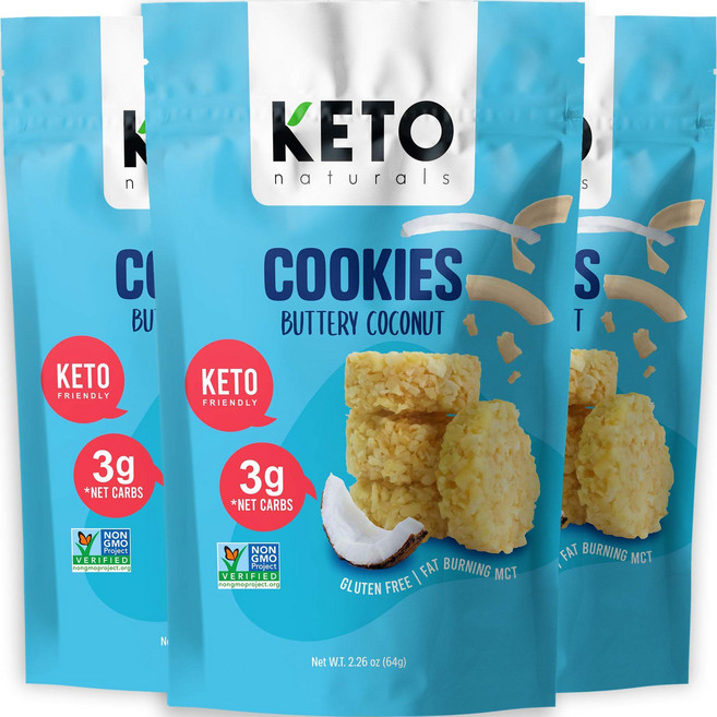 키토 쿠키 더 빠른 지방 연소 MCT - (버터 코코넛) 저탄수 스낵 식품. 프리 건 Keto Cookies Faster Fat Burn MCT - (Buttery Coconut, 2.25온스(1팩), 1개