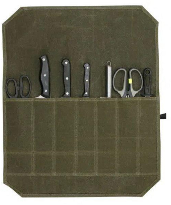 手提便攜式帆布廚師刀具收納包, 軍綠色 -7個刀具位置 極速發貨, 1個