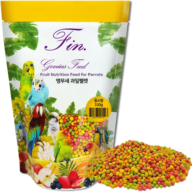핀 지니어스 후르츠 뉴트리션 과일펠렛 중소형 앵무새모이 330g+건조밀웜 30g, 1개, 330g - 쿠팡