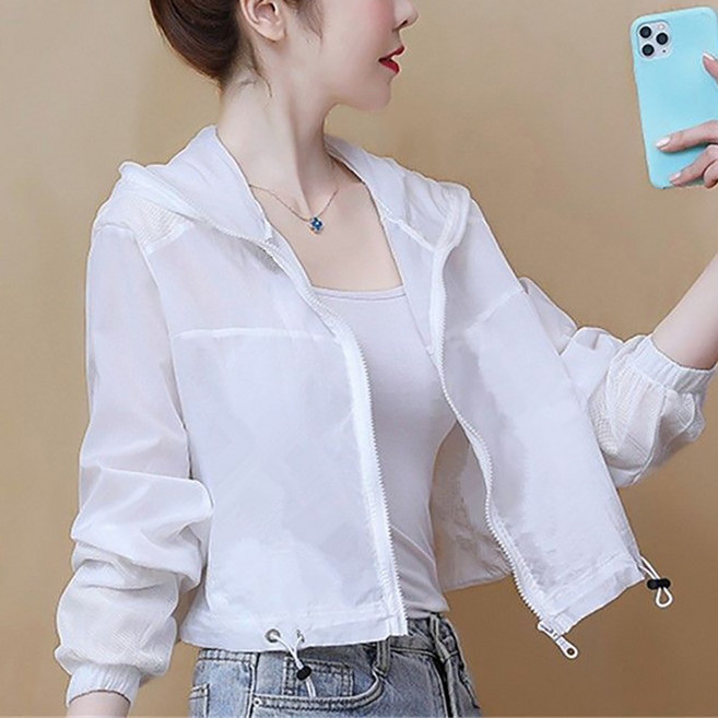 로르카 여성 후드 집업 자외선 차단 얇은 배트윙소매 숏기장 캐주얼 자켓 K0031730