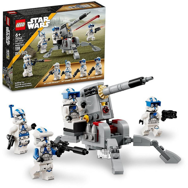 LEGO 스타워즈 501st 클론 트루퍼 배틀 팩 장난감 세트 조립 가능한 AV-7 차량 대포 미니 피규어 4개 휴대용 여행 장난감 만 6세 이상 어린이를 위한 훌륭한