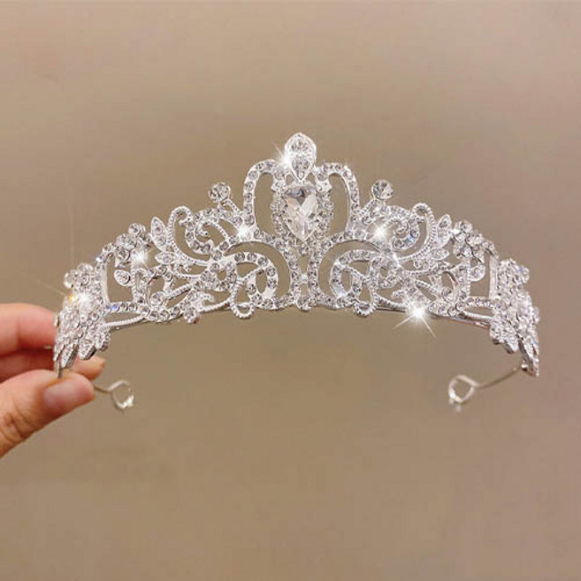티큐 여성 크리스탈 큐빅 브라이덜 샤워 셀프웨딩 소품 장식 왕관 티아라 P080, 1개, 타입02
