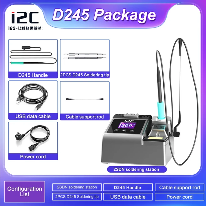 i2C 2SDN DC 유형 지능형 온도 제어 디지털 디스플레이 납땜 스테이션 지원 C210/C245/C115 핸들 및 솔더, 01 110V Voltage, 03 D245 Package Set