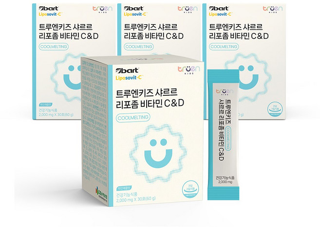 트루엔키즈 샤르르 리포좀 비타민 C&D 파인애플맛, 4박스, 60g