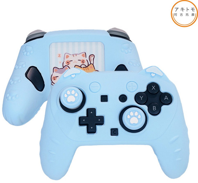 프로콘2 케이스 프로컨트롤러2 고양이 실리콘커버 스틱커버 세트 아키토모, 블루