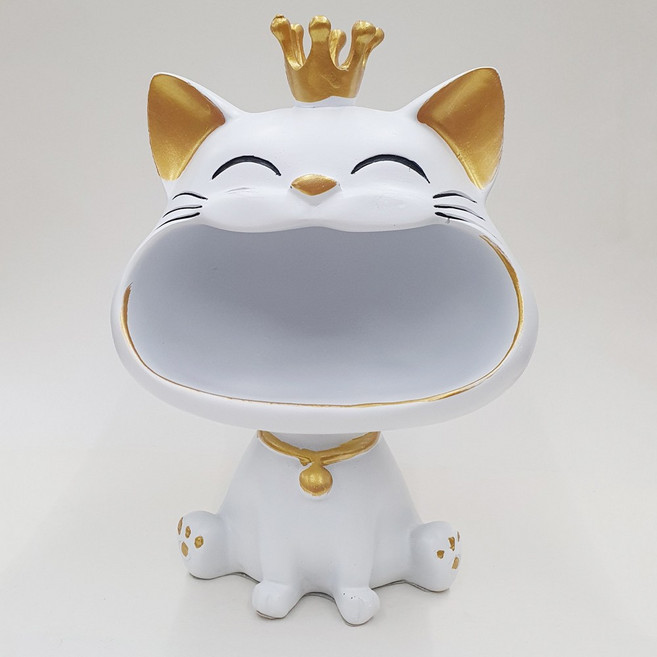 풍문당 초재진보 입벌린 고양이 수납 장식 명함 사탕 열쇠고리 보관 케이스 카운터 책상 장식, 3종 세트