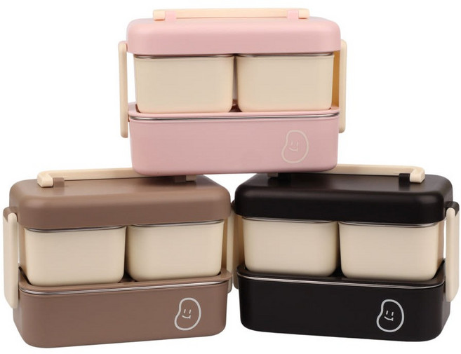 콩콩도시락 스텐 2단 도시락통, 1개, 블랙