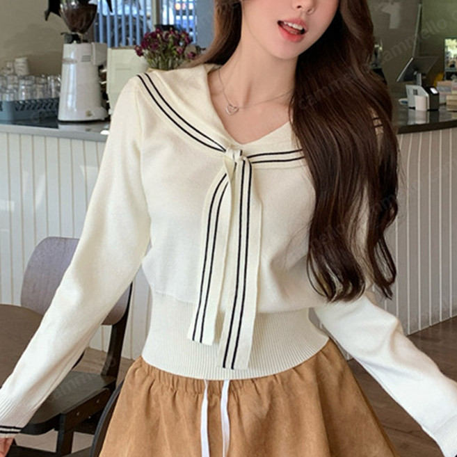 cammello 세일러 카라 포인트 긴팔 니트 티셔츠 프렌치 세라니트 간절기 데일리룩