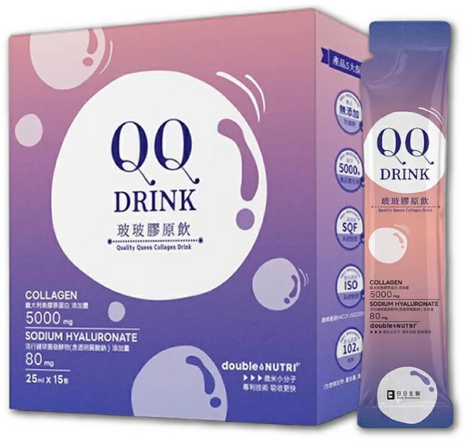 Daily Biosciences QQ DRINK 玻尿酸膠原飲 義大利魚膠原蛋白 流行鏈球菌發酵物 西印度櫻桃萃取 微米小分子 方便攜帶, 10個, 25ml