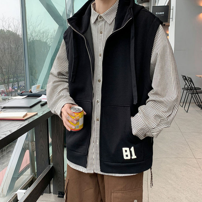 ORZQU 남성 여름 빅사이즈 후드 조끼 레터링 프린트 나시 자켓 베스트