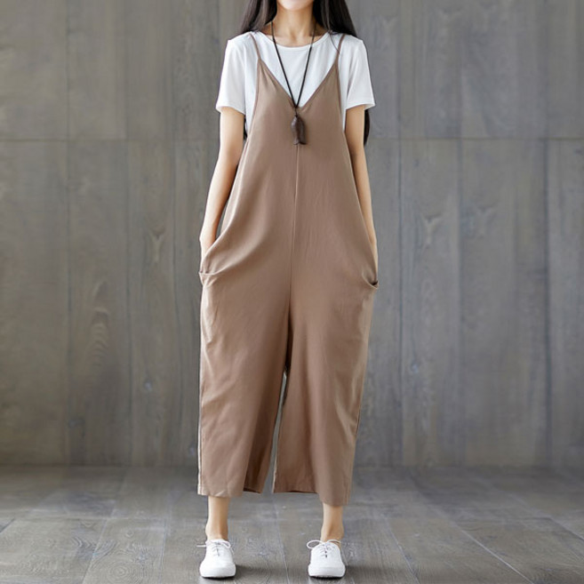 여성 린넨 끈 점프수트 5216