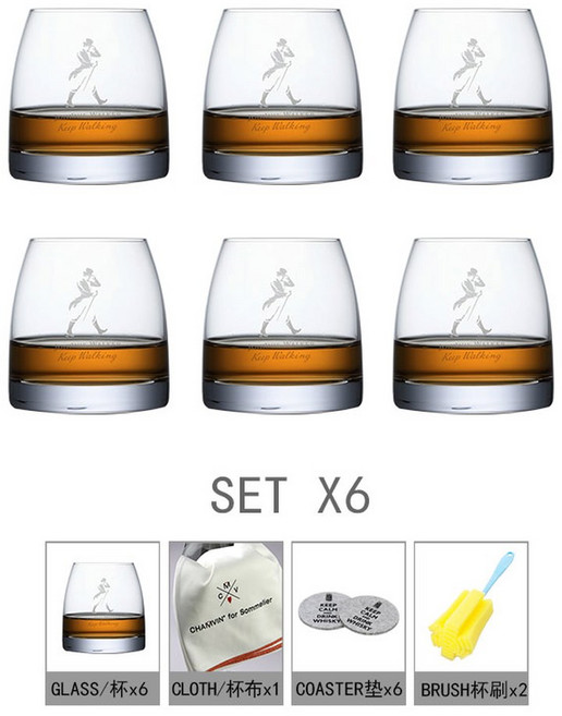 Chamvin 컬렉션 Johnnie Walker 유리 위스키 싱글 몰트 크리스탈 와인 텀블러 보드카 코냑 브랜디 스니프터, 6 pcs