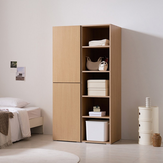 [케이컴퍼니본사] 피크 푸시1000장롱세트DWS(500투도어옷장+500오픈선반장), 메이플