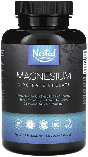 단백질 비타민 철분 마그내슘 칼슘 Nested Naturals 마그네슘 글리시네이트 킬레이트 베지 캡슐 120정(캡슐 1정당 100mg) 고루고루섭취해주세요, NestedNaturals마그네슘글리시네이트킬레이트베지, 1개 - 쿠팡