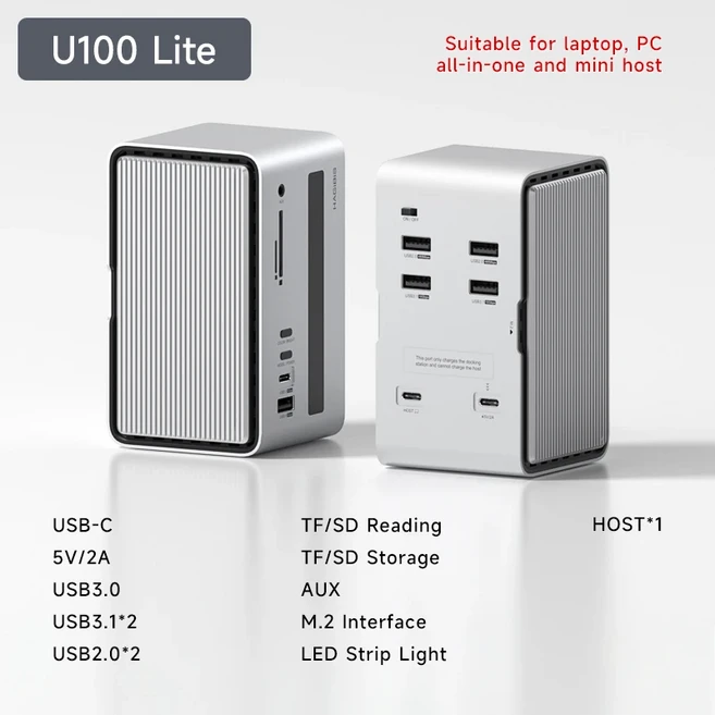 듀얼 HDMI 호환 M.2 SSD 인클로저 이더넷 100W PD USB 허브 SD/TF가 포함된 Hagibis C 도킹 스테이션 노트, U100 1, 1개