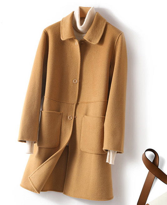 스타일아유 여성 핸드메이드 양모100% 겨울 코트 싱글 루즈 양면 코트 엘레강스 심플 보온 편안한 데일리코트 LC0058