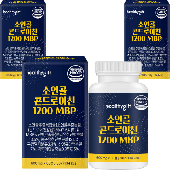[런칭 특가] 소연골 콘드로이친 1200 MBP 식약처 HACCP 인증 보스웰리아 추출물 부모님 선물, 60정, 3개