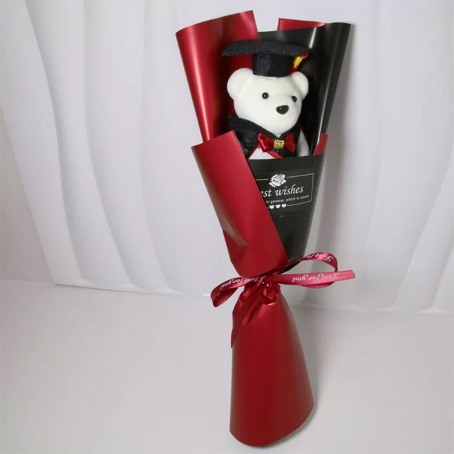 畢業熊花束 向日葵畢業熊花束, 紅黑熊花束, 1個