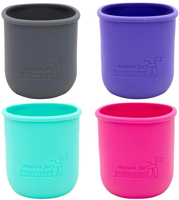 Mason Jar Lifestyle 레귤러 마우스 파인트 473.2ml(16온스) 실리콘 슬리브/재킷 볼 커 통조림 병 보호용 (4 매혹적인 멀티컬러) 144968, 4, 매혹적인 멀티컬러
