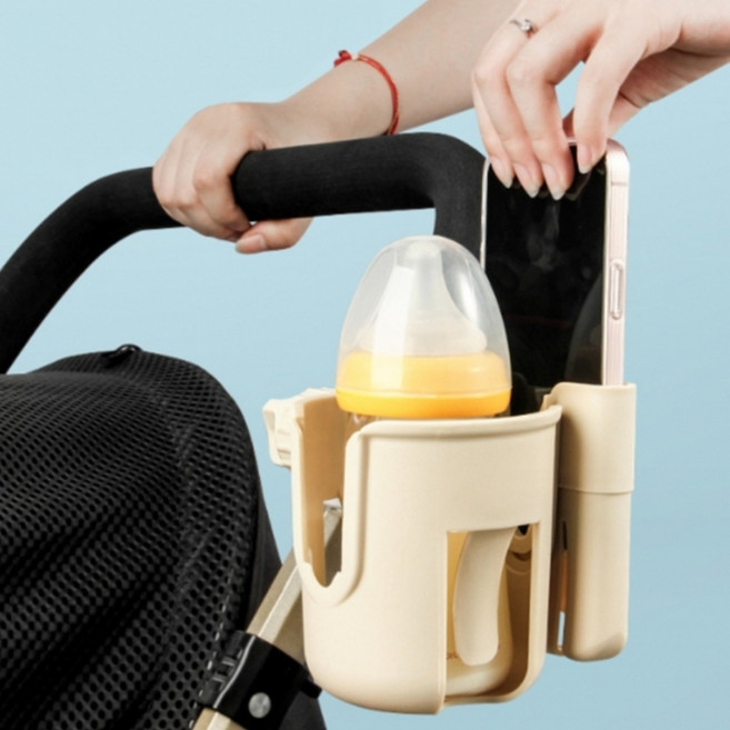 선마 프리덤 유모차 컵홀더+스마트폰거치대(베이지) 양손을 자유롭게 편리한보관 유모차 자전거 킥보드 등 다양한 곳에 OK (집게폭 최대3.5CM) 육아필수템, 1개