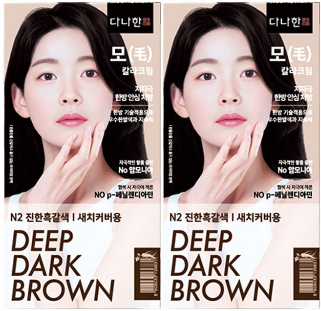 다나한 모 칼라크림 염모제, N2진한흑갈색, 2개