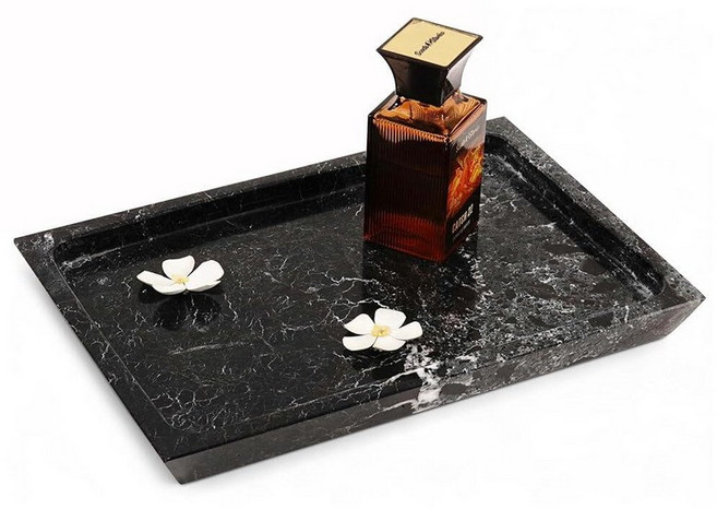 Radicaln 대리석 서빙 트레이 30.5cm(12인치) 화이트 핸드메이드 직사각형 파티용 모던 과일 및 볼 엔터테인먼트 카페테리아 음식 트레이용 382653, 블랙